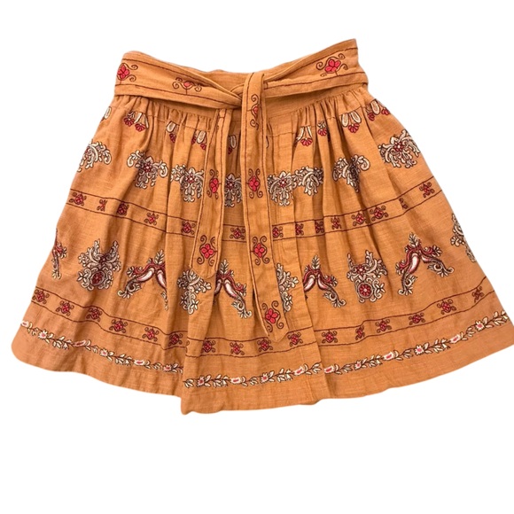 Anthropologie Dresses & Skirts - Anthropologie Meghan Embroidered Faux Wrap Mini Skirt Rust Orange Size 4